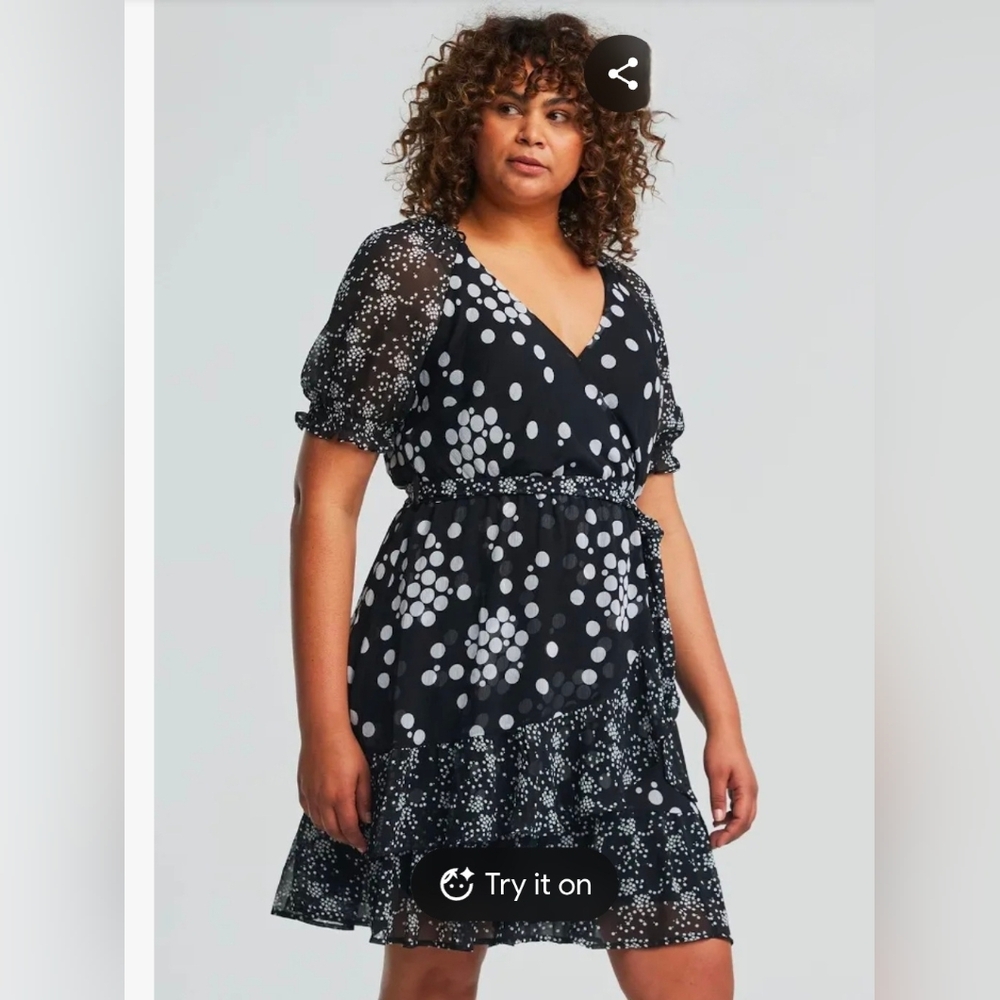 Estelle Dayla Spot Dress - Black  & White Mini Polka Dot Dress 18W / 2X  NWOT